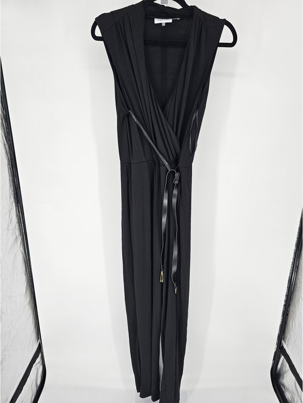 Calvin Klein Womens Sz 12 Sleeveless Belted Jumpsuit Black
